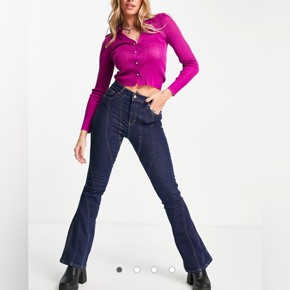 Topshop Dark Blue Flared Wide Leg Jeans